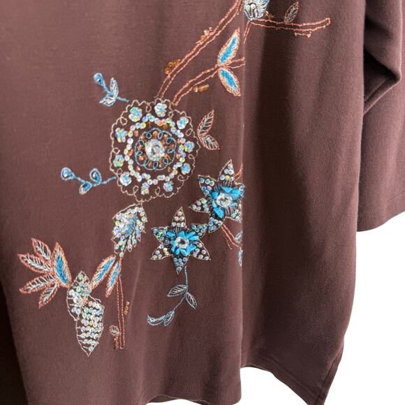 Indigo Moon Wearable Art Plus Size 1X Brown/Maroon Sequin Blouse Shirt Top Artsy - Picture 4 of 5